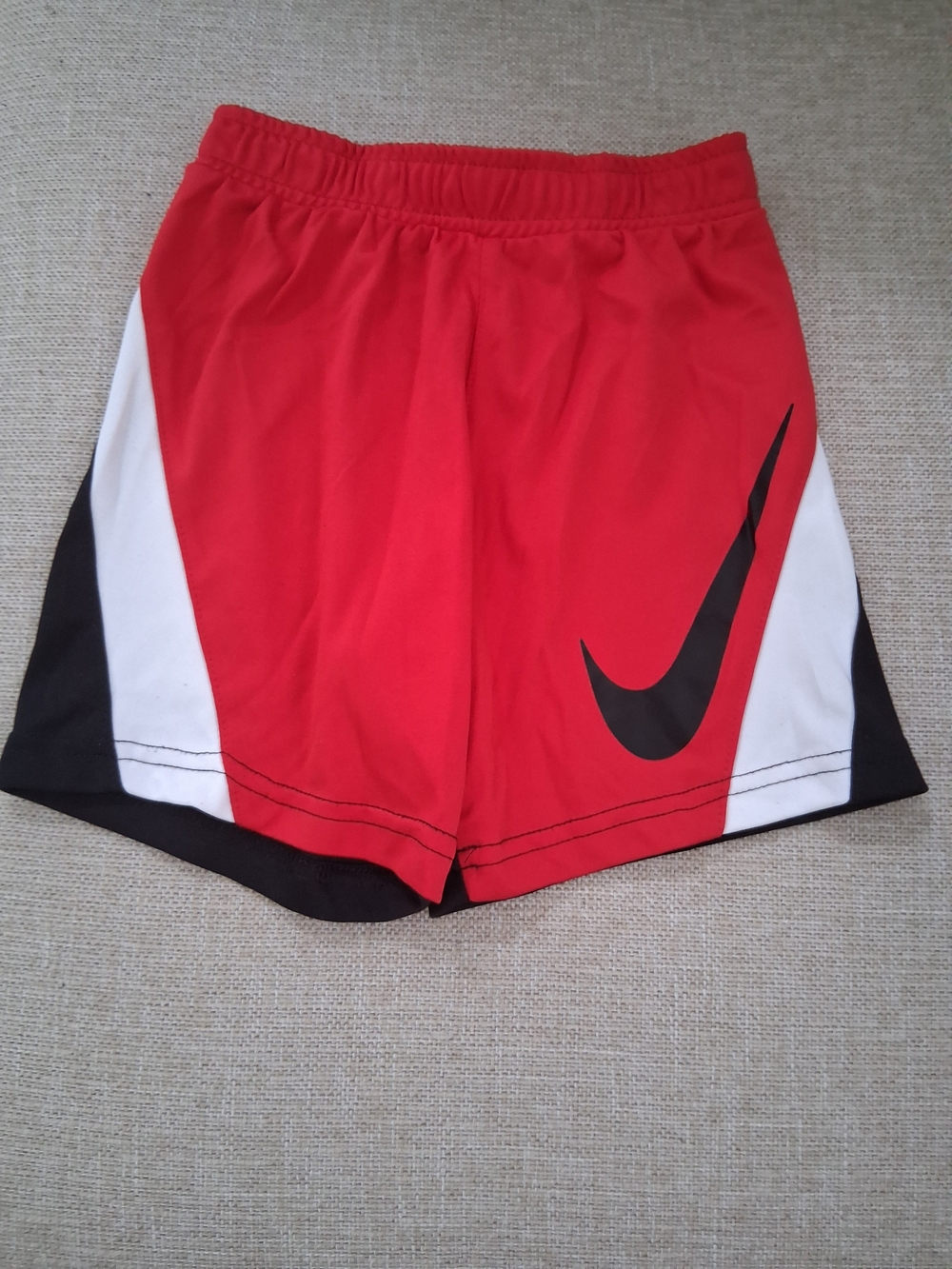 Nike Red Kids Athletic Shorts with Black Swoosh and White Side Panels Size 4T